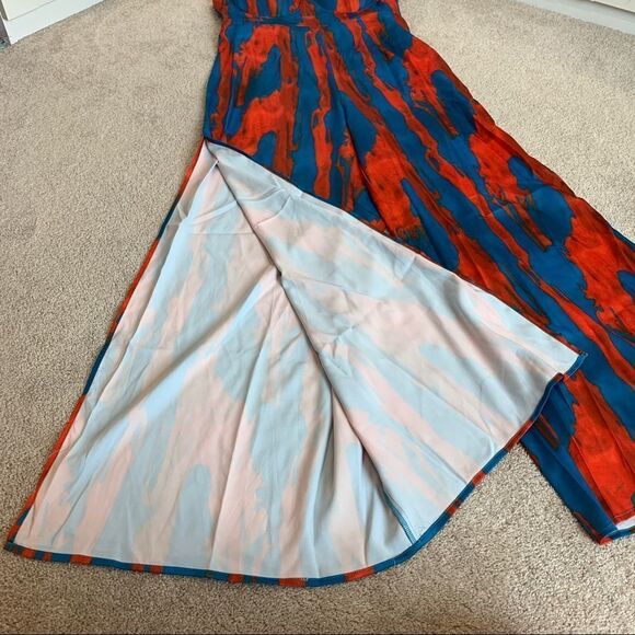 Fashion Nova Brunch And Boujee Satin Jumpsuit - Coral/Combo Sz 1X NWT - Picture 7 of 15